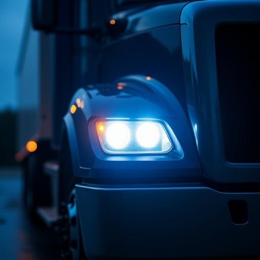 Bright LED headlight on a heavy truck
